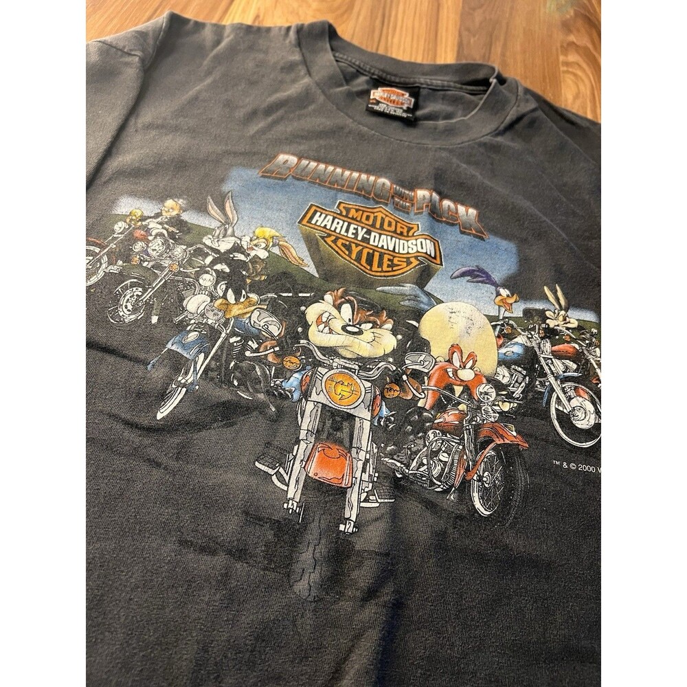 Y2K Harley Davidson T-Shirt Warner Bros Looney Tunes Faded Grail XL Hanes Beefy